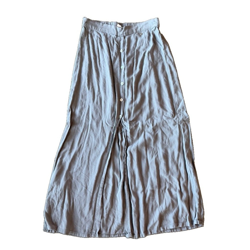 Green Coast Women's EU 36 Gray Wrap Front Skirt Slit Buttons Boho Chic